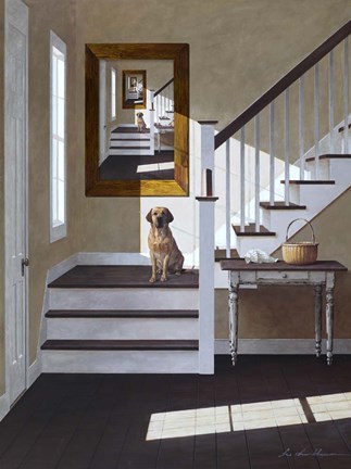 Framed Droste and Dog On Stairs Print