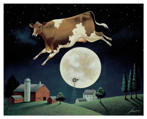 Framed Cow Jumps over the Moon Print