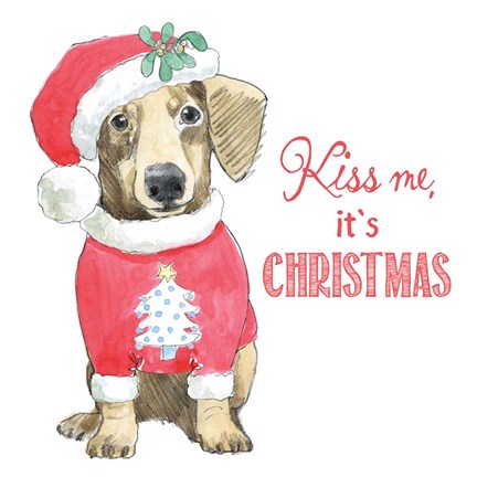 Framed Glamour Pups Christmas III Kiss Me Print