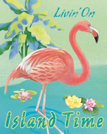 Framed Island Time Flamingo II Print