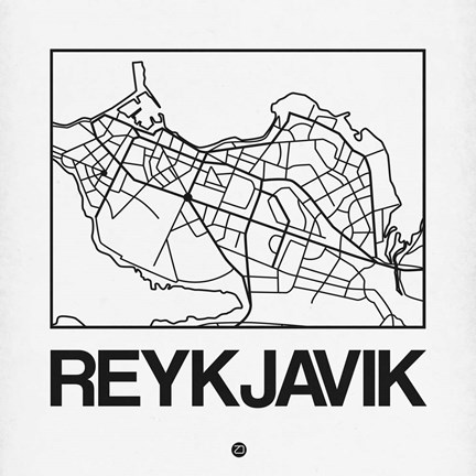 Framed White Map of Reykjavik Print