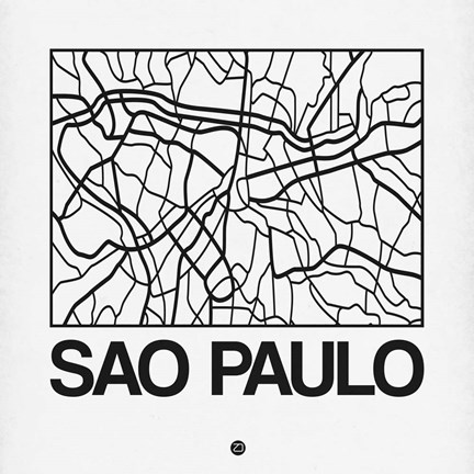 Framed White Map of Sao Paulo Print