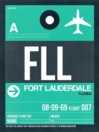 Framed FLL Fort Lauderdale Luggage Tag II Print