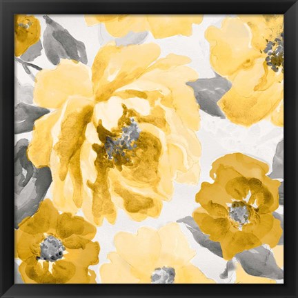 Framed Yellow and Gray Floral Delicate II Print