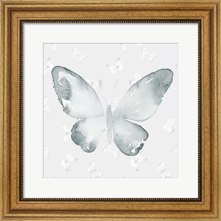 Framed Grey Watercolor Butterflies I Print