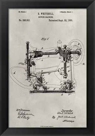 Framed Patent--Sewing Machine Print