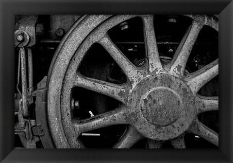 Framed Rusted Train Wheel, Nevada (BW) Print