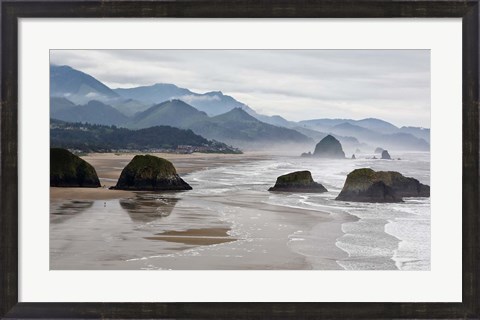 Framed Rocky Cannon Beach Panorama, Oregon Print