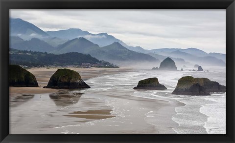 Framed Rocky Cannon Beach Panorama, Oregon Print