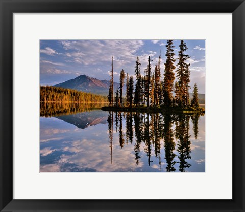 Framed Diamond Peak Reflecting In Summit Lake, Oregon Print