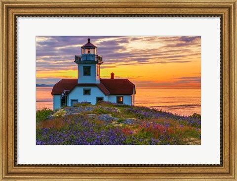 Framed Patos Lighthouse At Sunset, Washington State Print