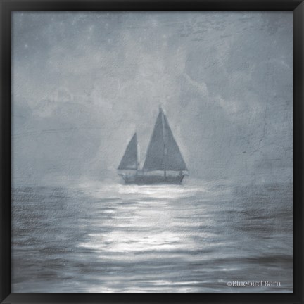 Framed Solo Blue Sea Sailboat Print