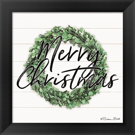 Framed Merry Christmas Boxwood Wreath Print