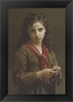 Framed Young Girl Knitting, 1874 Print