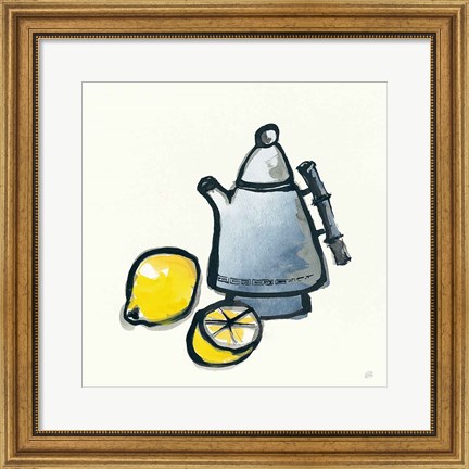 Framed Tea and Lemons Navy Print