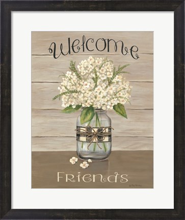 Framed Welcome Friends Mason Jar Print