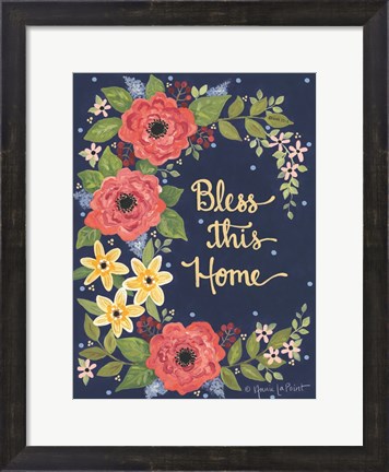 Framed Floral Bless This Home Print