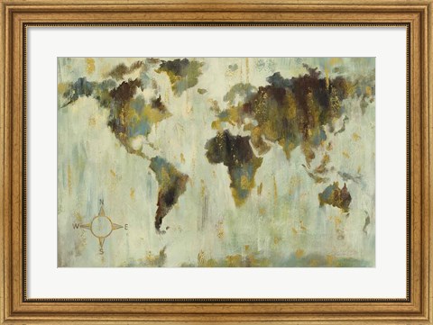 Framed Bronze World Map Print