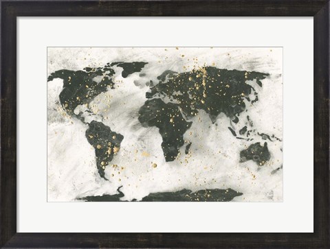 Framed World Map Gold Speckle Print