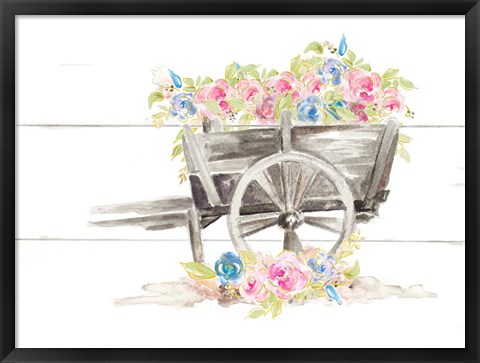 Framed Wood Cart Floral Print
