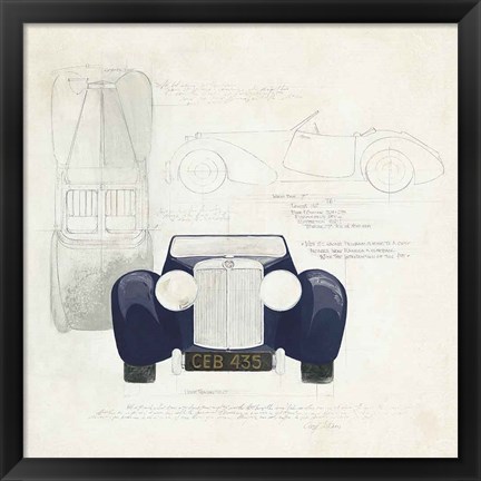 Framed Roadster II Blue Car Print