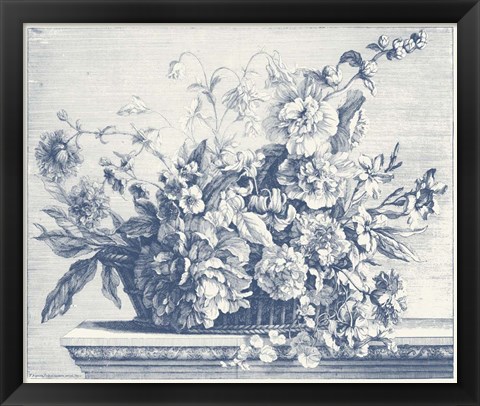 Framed Navy Basket of Flowers II Print