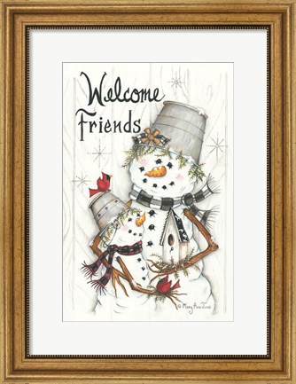 Framed Welcome Friends Snowmen Print
