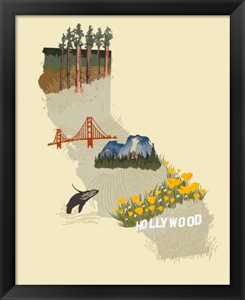 Framed Illustrated State-California Print