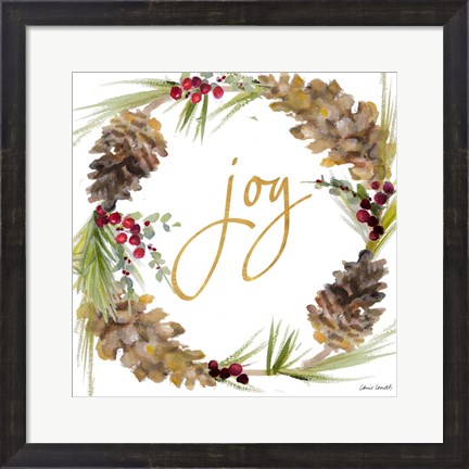 Framed Gold Christmas Wreath II Print