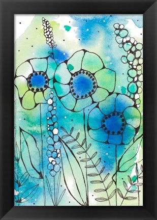 Framed Blue Watercolor Wildflowers I Print