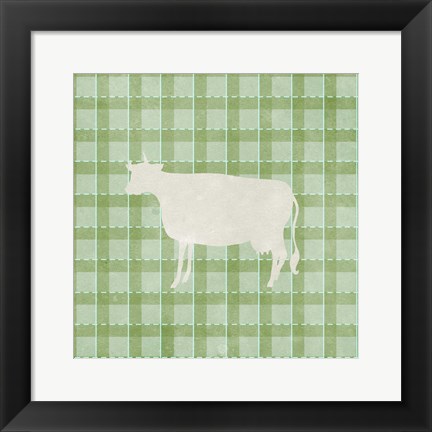Framed Farm Cow on Plaid Print