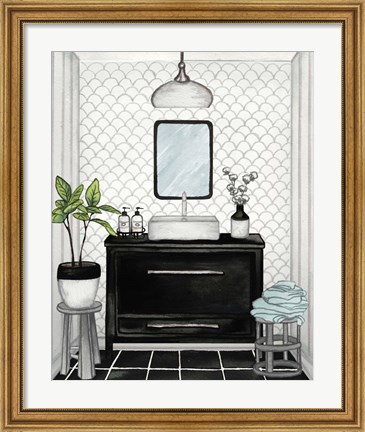 Framed Modern Black and White Bath II Print
