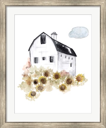 Framed Barn and Sunflowers Print