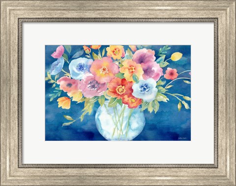 Framed Bright Poppies Vase Navy Print