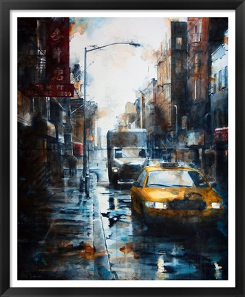 Framed 39 Mott Street, rain Print