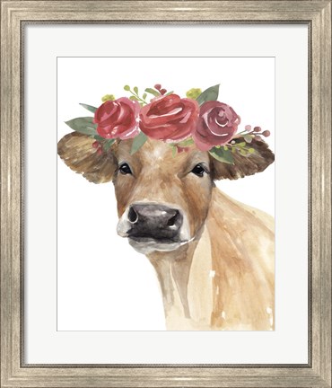 Framed Flowered Cow II Print