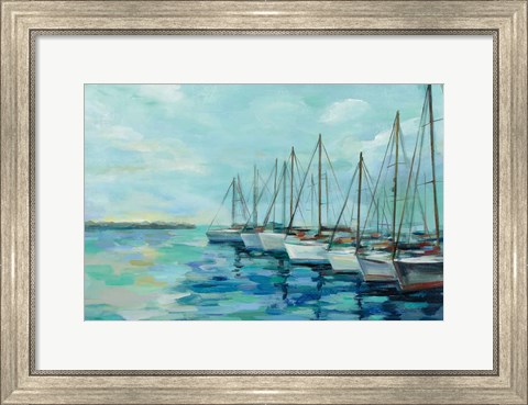 Framed Breakwater and Boats Print