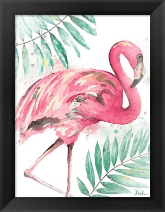 Framed Watercolor Leaf Flamingo II Print