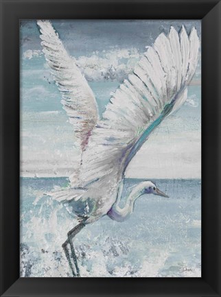 Framed Great Egret Flying Print