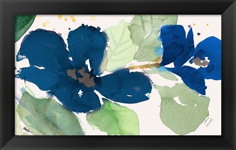 Framed Blue Watercolor Flowers I Print