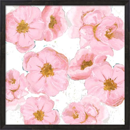 Framed Pink And Gold Florals Print