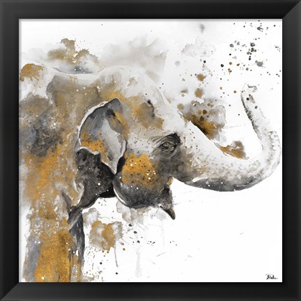 Framed Water Elephant with Gold Print