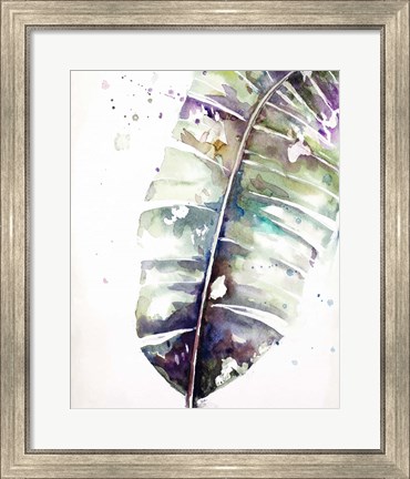Framed Watercolor Plantain Leaves with Purple II Print