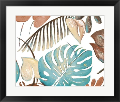 Framed Teal and Tan Palms II Print