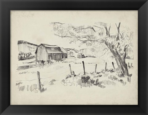 Framed Sketched Barn View II Print