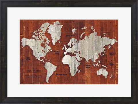 Framed Old World Map Rust Print
