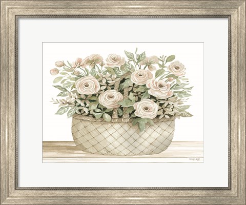 Framed Basket of Ranunculus Print