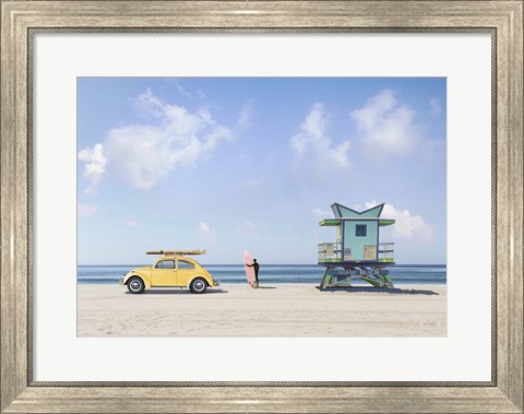 Framed Waiting for the Waves, Miami Beach Print