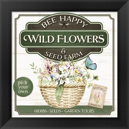 Framed Bee Happy Wildflowers Print