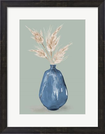 Framed Oat Stems In Blue Vase Print